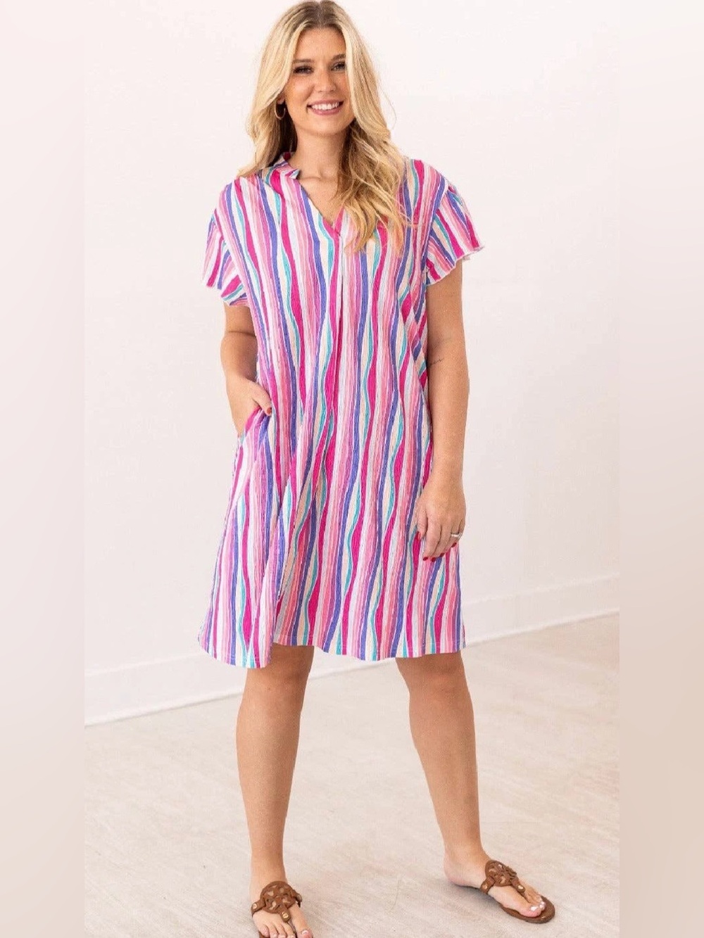 Striped Pink Multi Women’s Size S Dress New